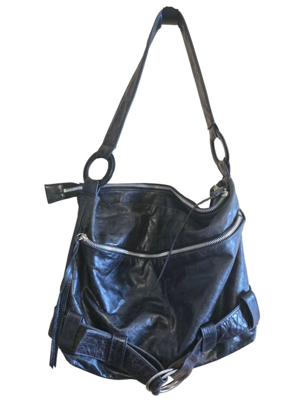 Oversized Black Leather Slouch Bag classic old money soft goth whimsygoth